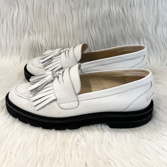 Stuart Weitzman Mila Lift Loafer Leather Tasseled Fringe Chunky Platform, White - Picture 6 of 13